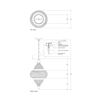 Tangiers Pendant Light - line drawing.