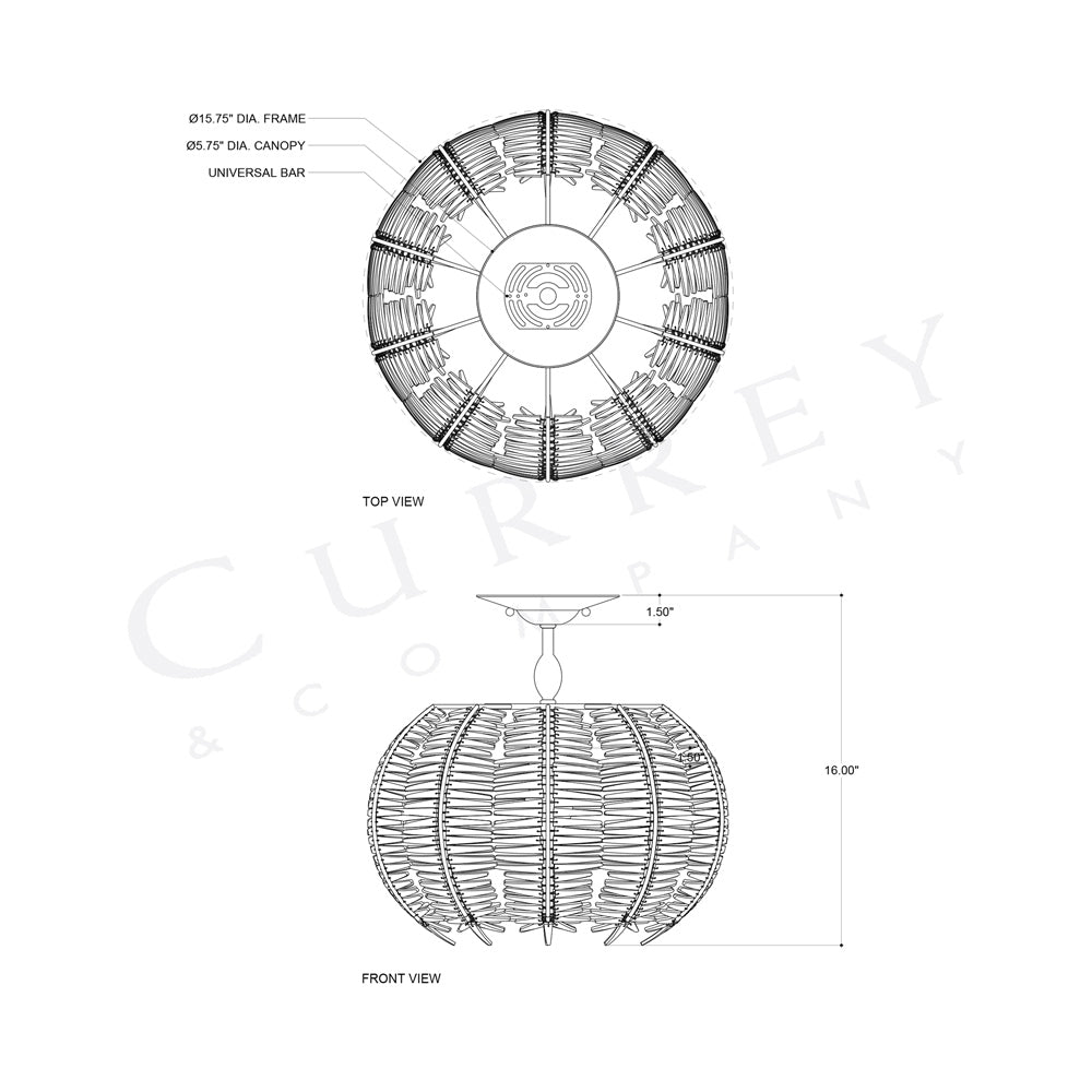 Tiptur Semi Flush Mount Ceiling Light - line drawing.
