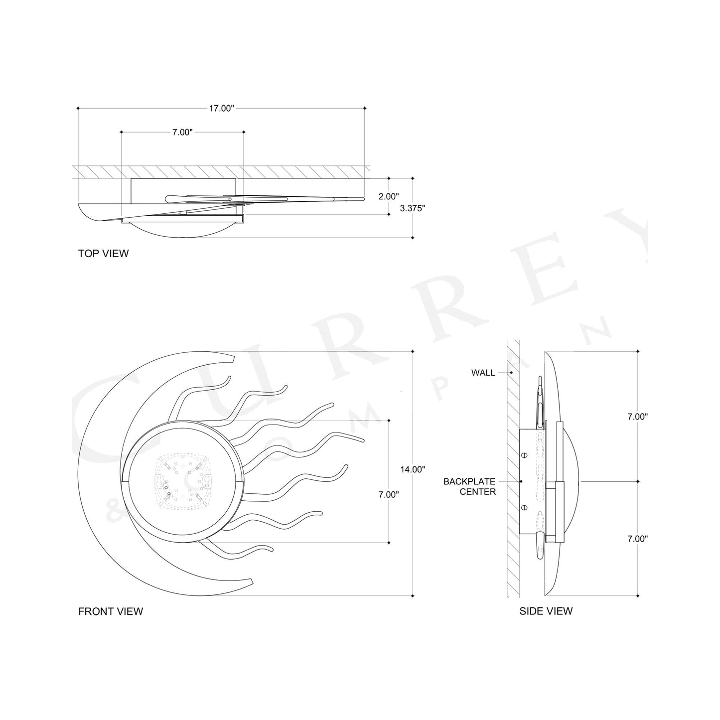Tona LED Wall Light - line drawing.