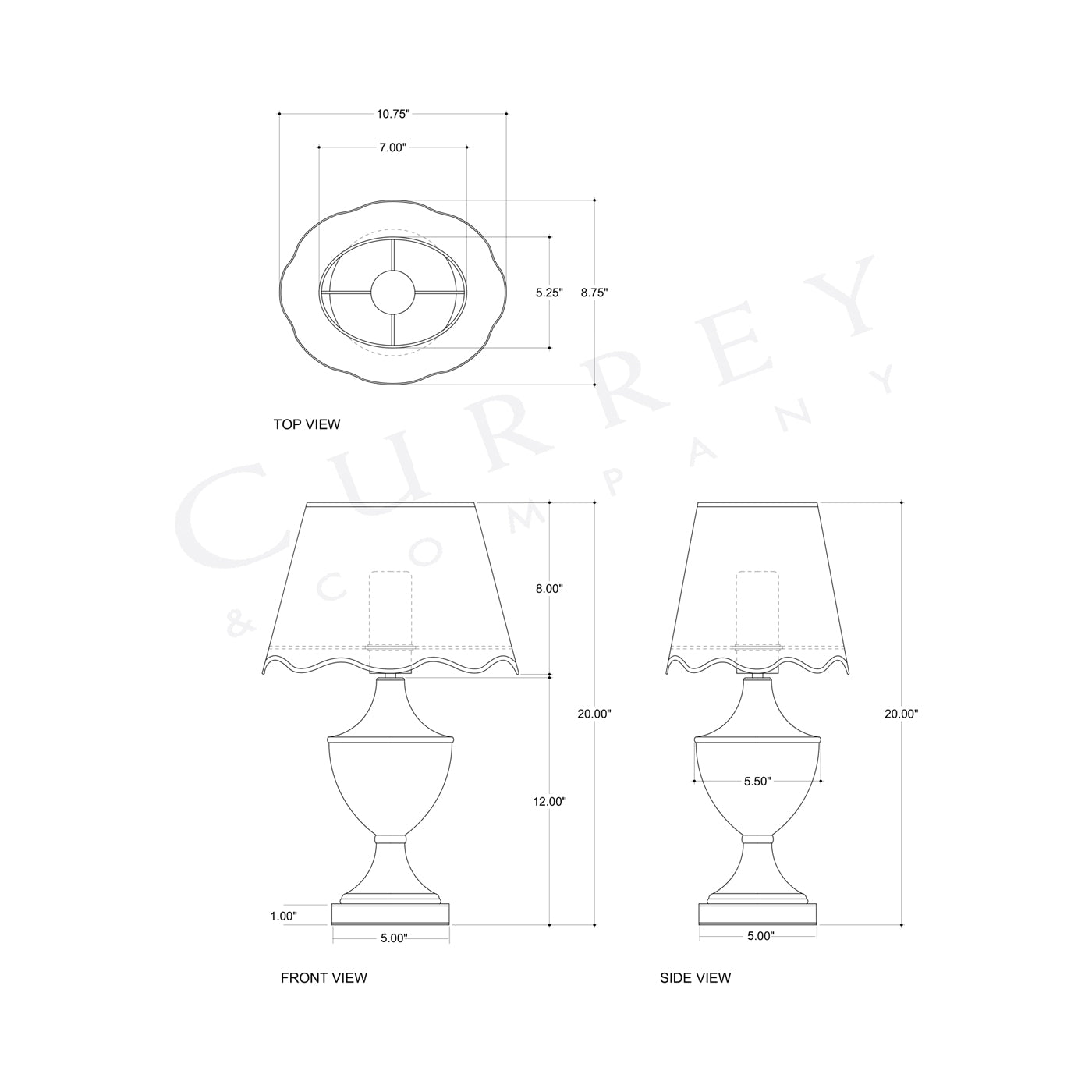 Travelogue LED Rechargeable Table Lamp - line drawing.