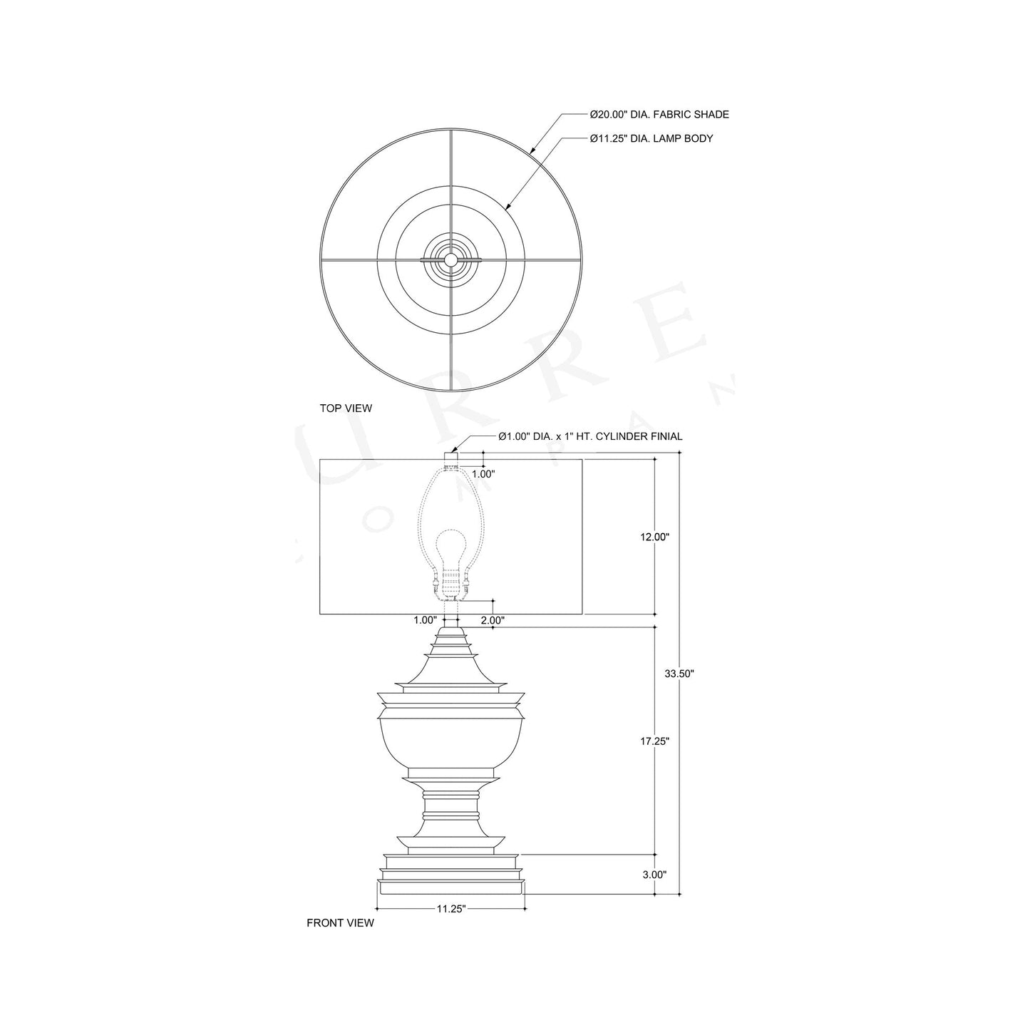 Tribute Table Lamp - line drawing.