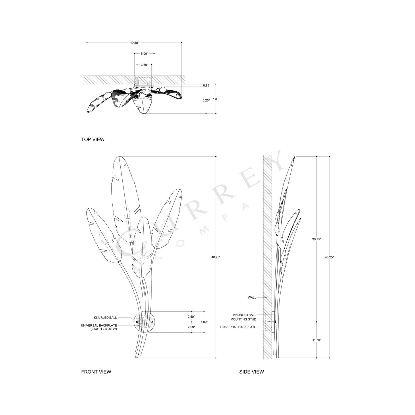 Tropical Multi-Leaf Wall Light - line drawing.