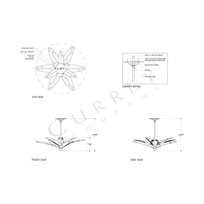 Tropical Semi Flush Mount Ceiling Light - line drawing.