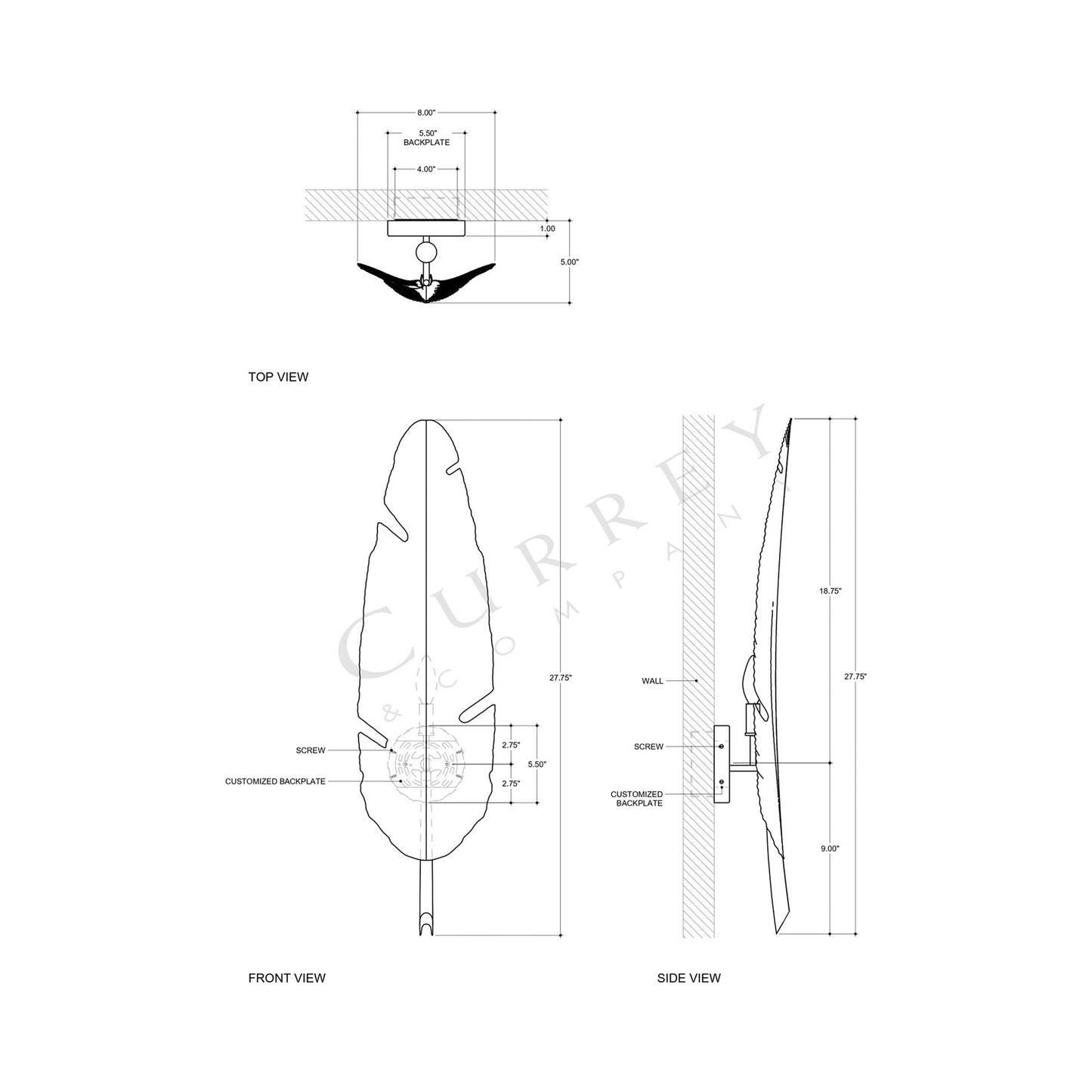 Tropical Wall Light - line drawing.