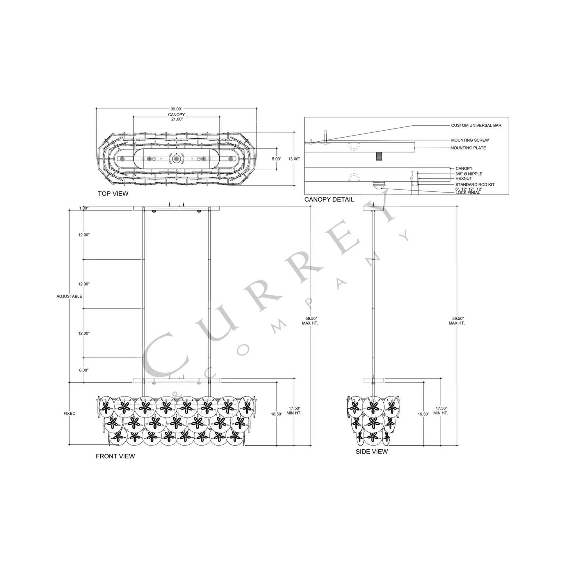 Tulum Oval Chandelier - line drawing.