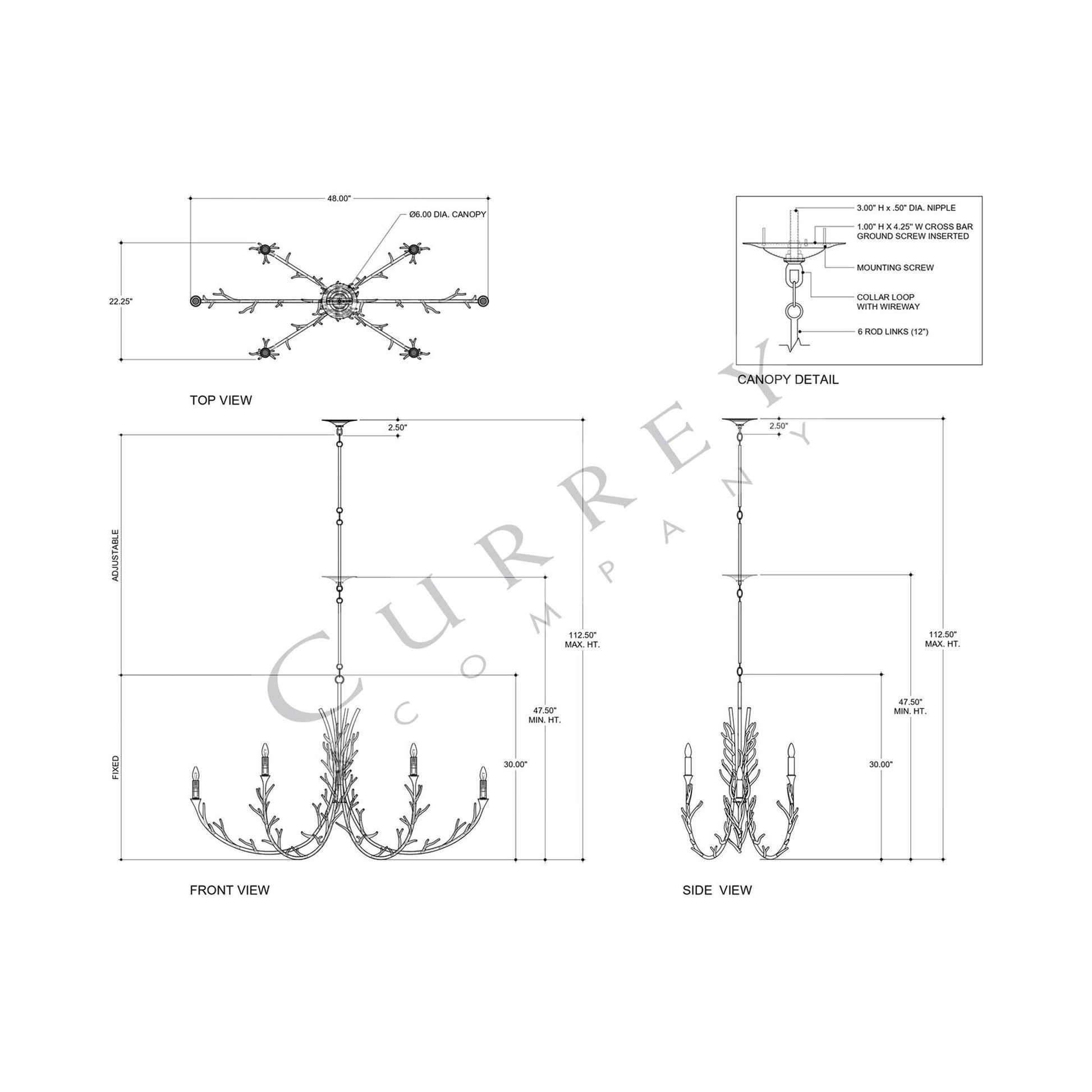 Twiggy Oval Chandelier - line drawing.