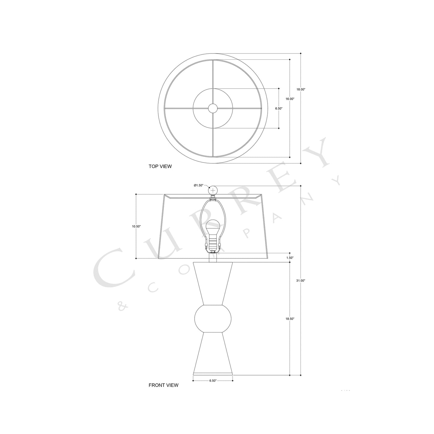 Upbeat Table Lamp - line drawing.
