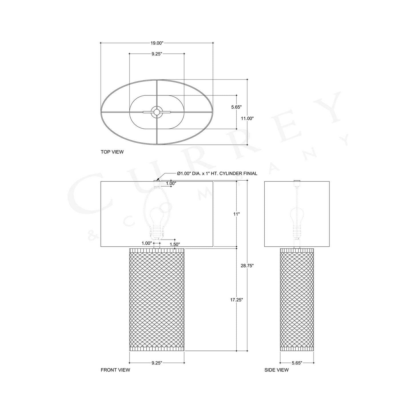 Uroko Table Lamp - line drawing.