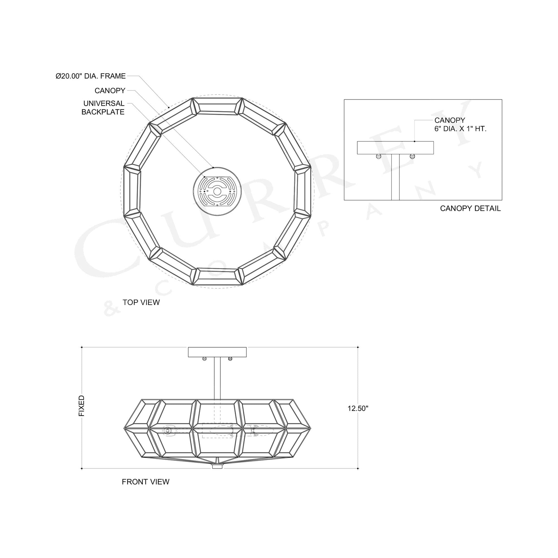 Valentina Semi Flush Mount Ceiling Light - line drawing.