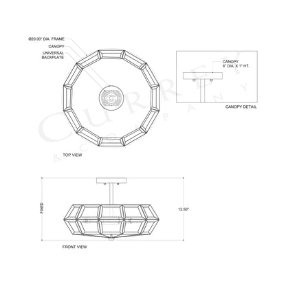 Valentina Semi Flush Mount Ceiling Light - line drawing.