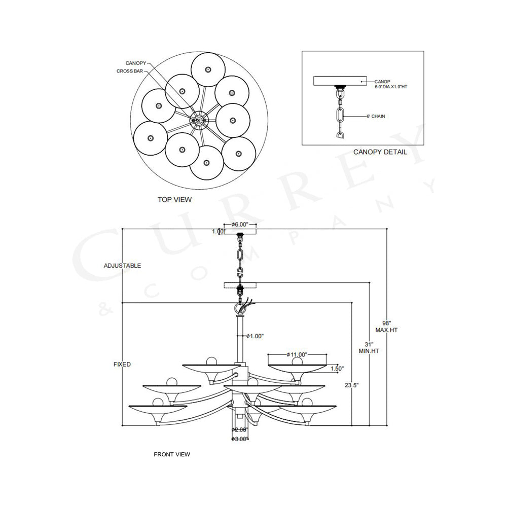 Veneto Chandelier - line drawing.