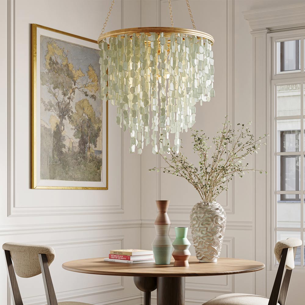 Verre de Mer Chandelier in living room.