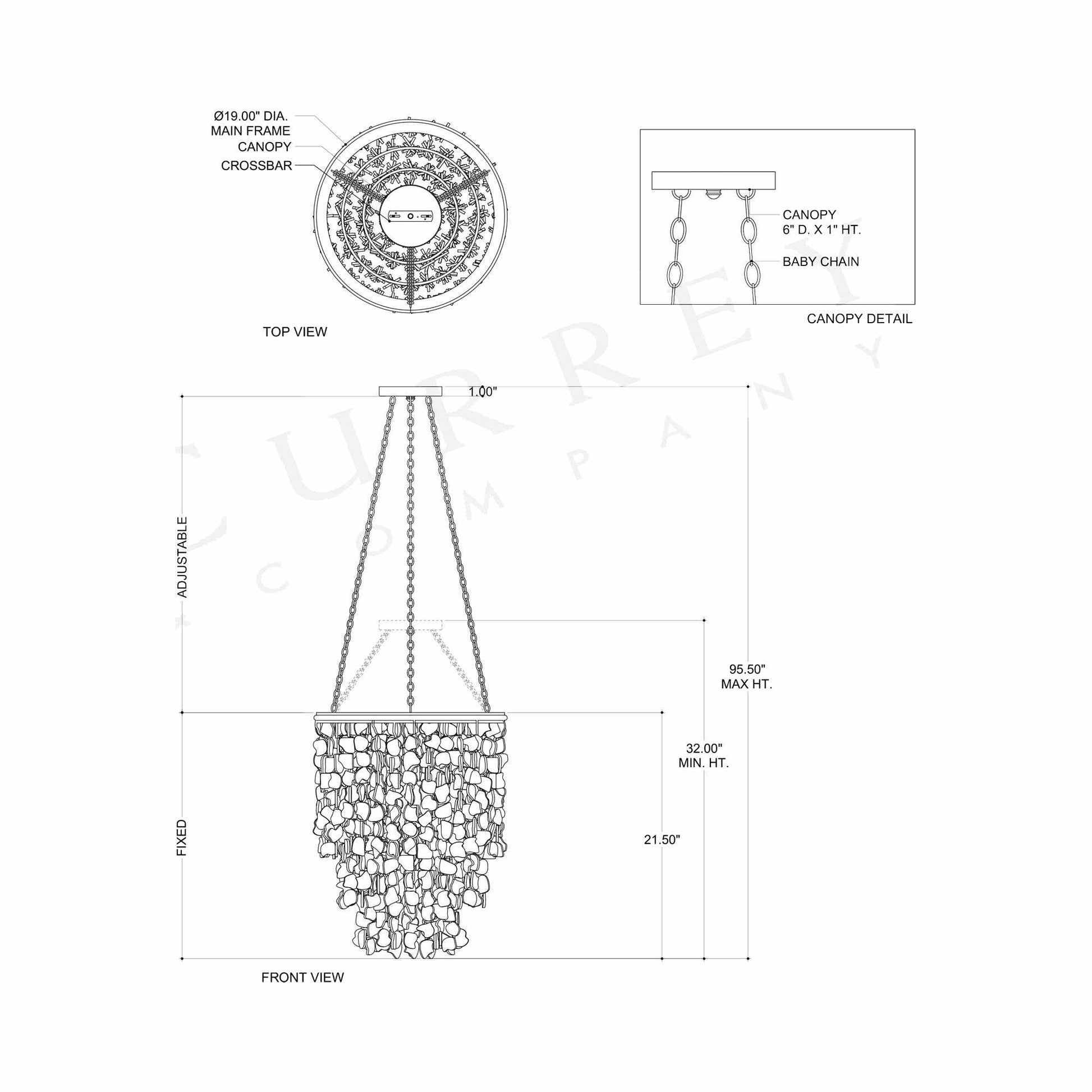 Verre de Mer Chandelier - line drawing.