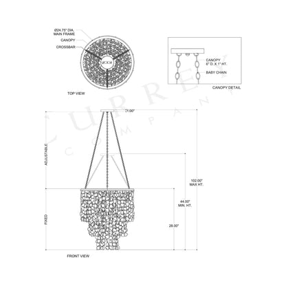 Verre de Mer Chandelier - line drawing.