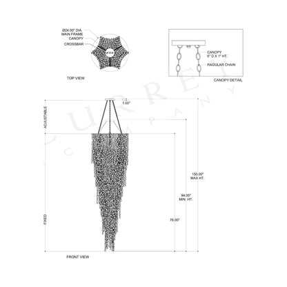 Verre de Mer Multi Light Chandelier - line drawing.