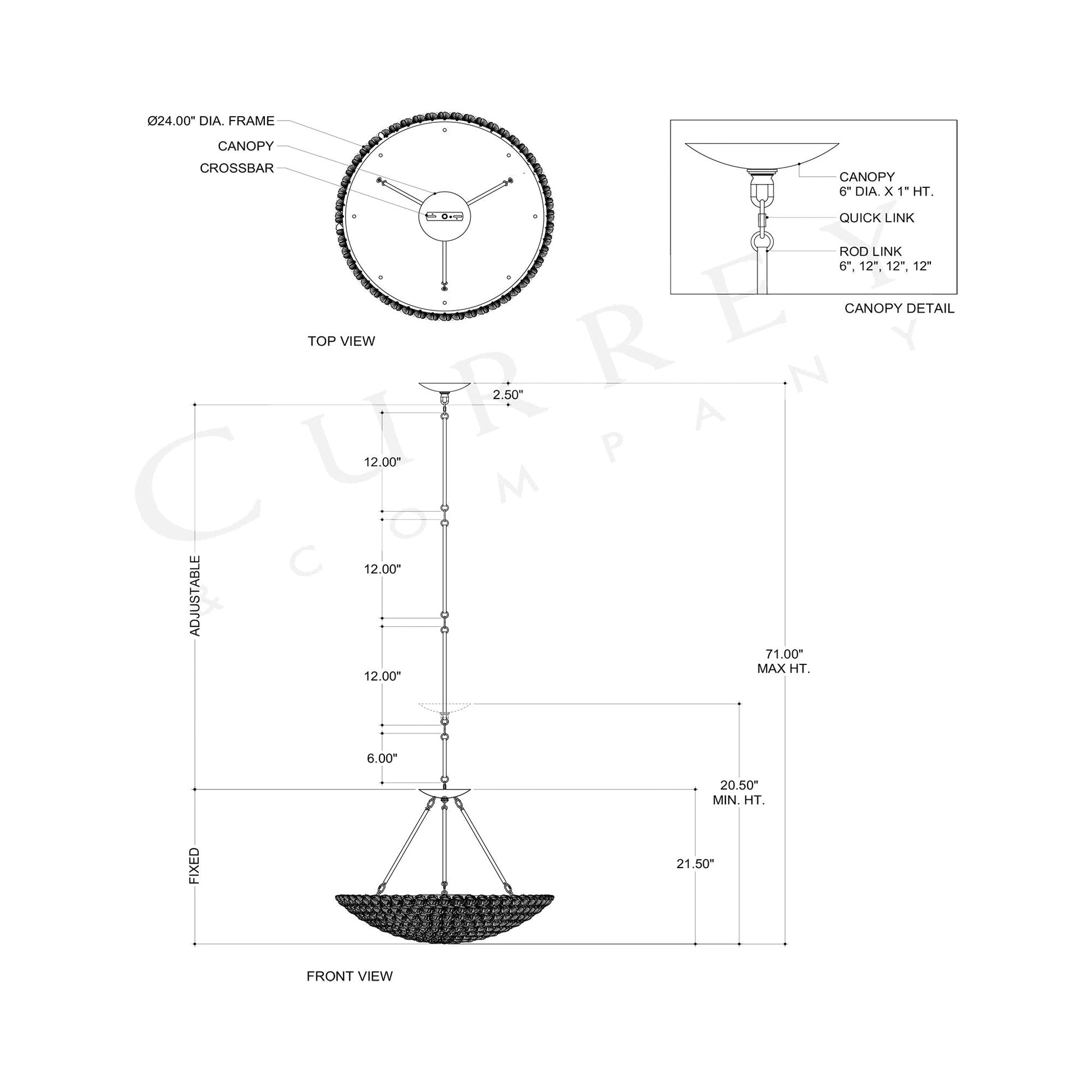 Virtu LED Chandelier - line drawing.