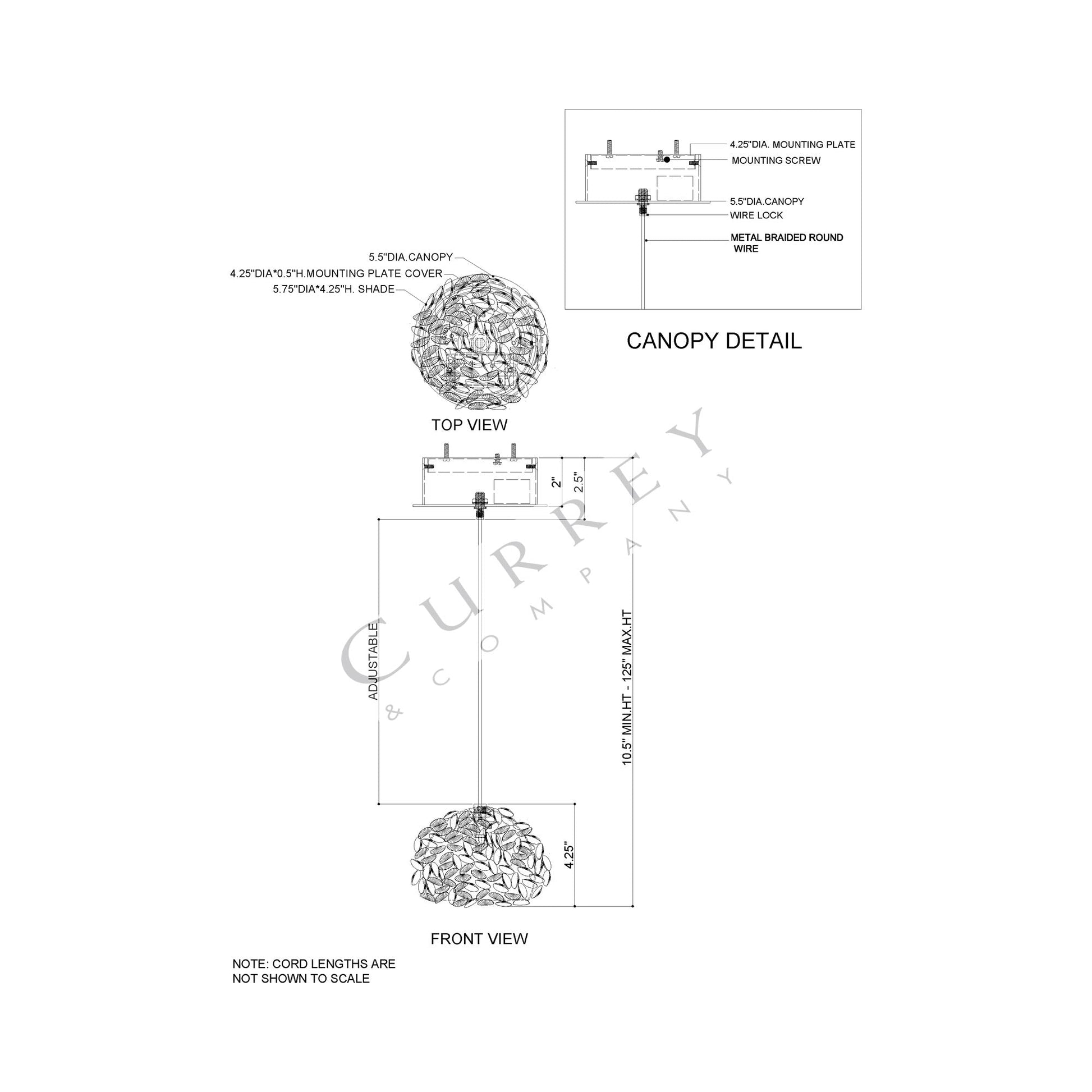 Virtu Round Multi Light Pendant Light - line drawing.