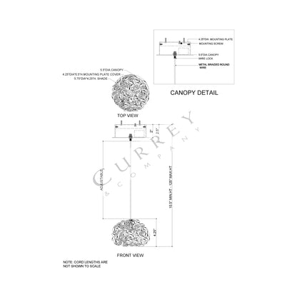 Virtu Round Multi Light Pendant Light - line drawing.