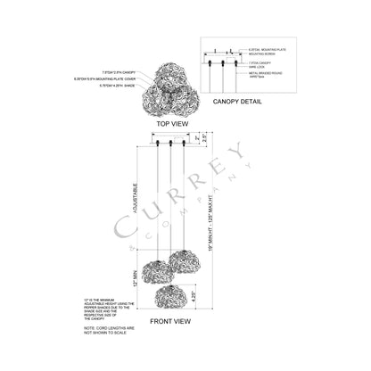 Virtu Round Multi Light Pendant Light - line drawing.