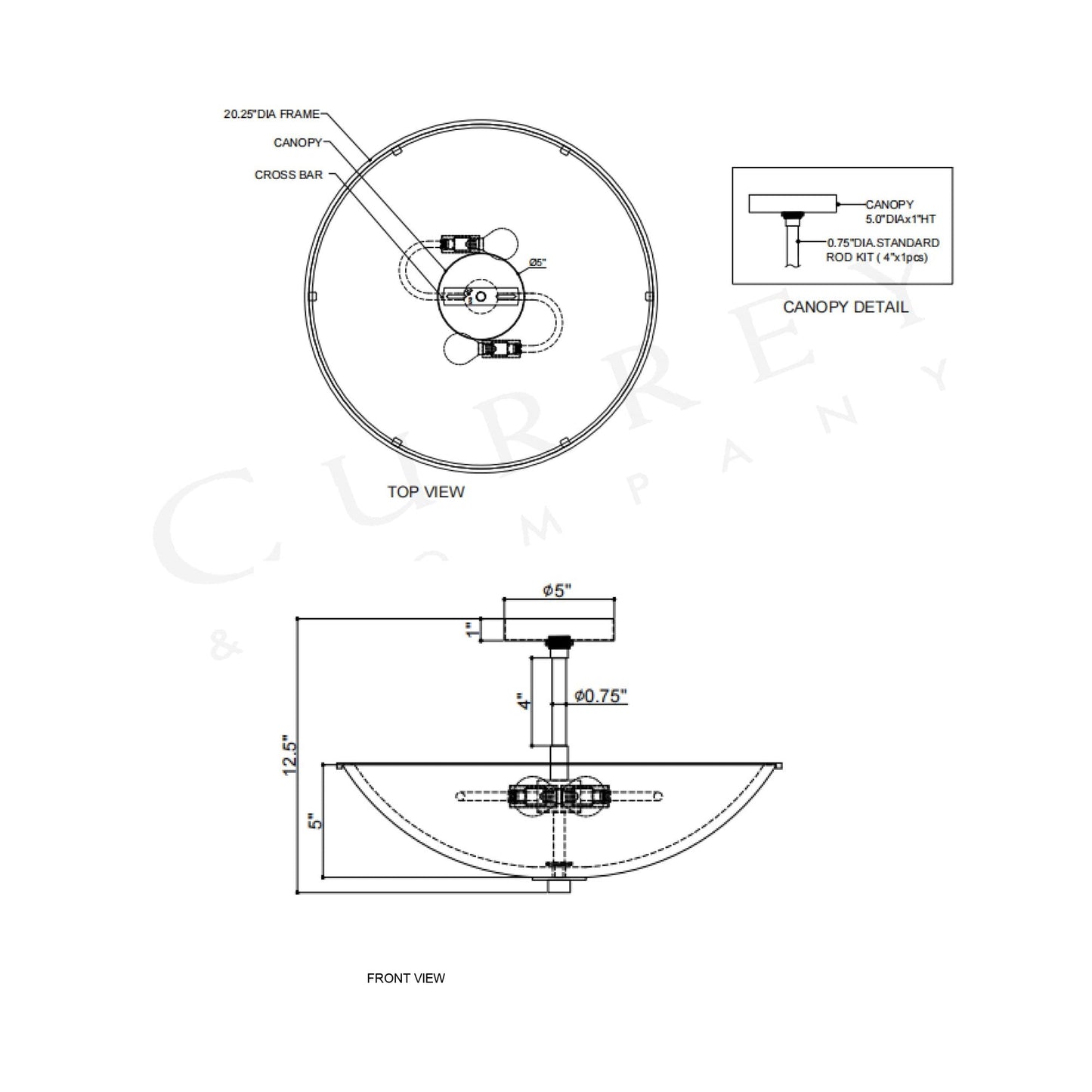 Volterra Semi Flush Mount Ceiling Light - line drawing.