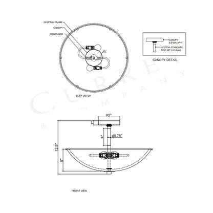 Volterra Semi Flush Mount Ceiling Light - line drawing.