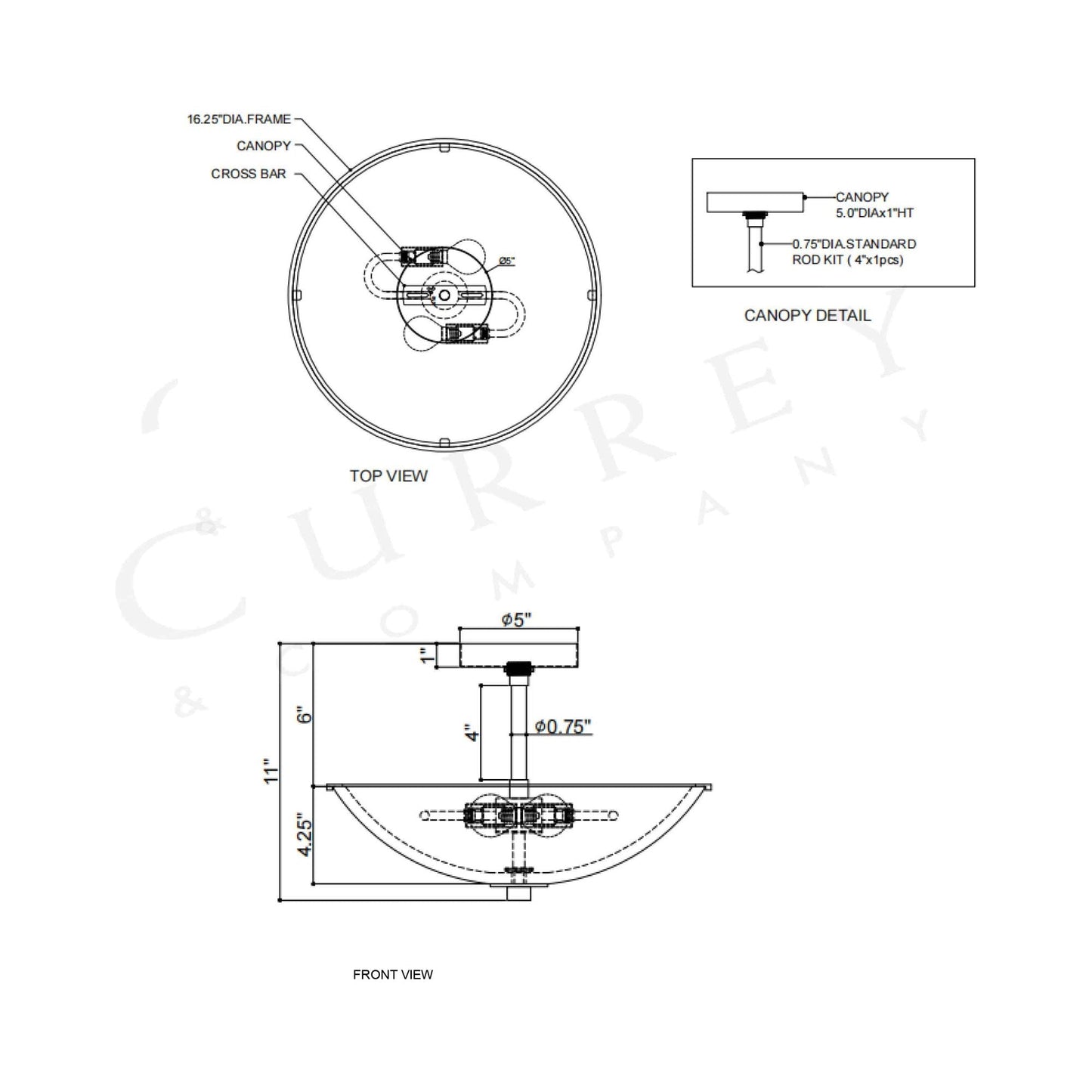 Volterra Semi Flush Mount Ceiling Light - line drawing.