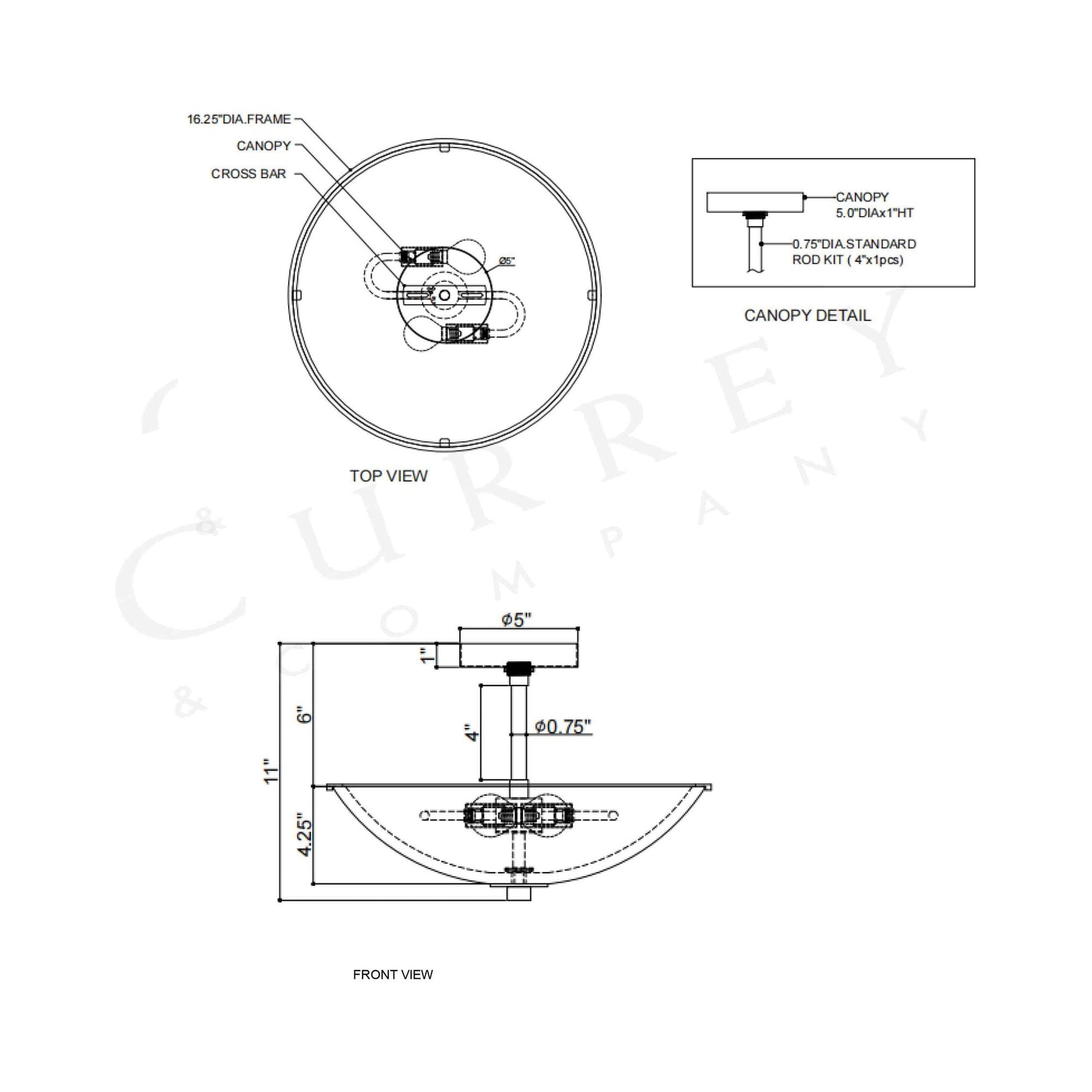 Volterra Semi Flush Mount Ceiling Light - line drawing.