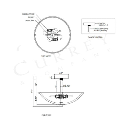 Volterra Semi Flush Mount Ceiling Light - line drawing.