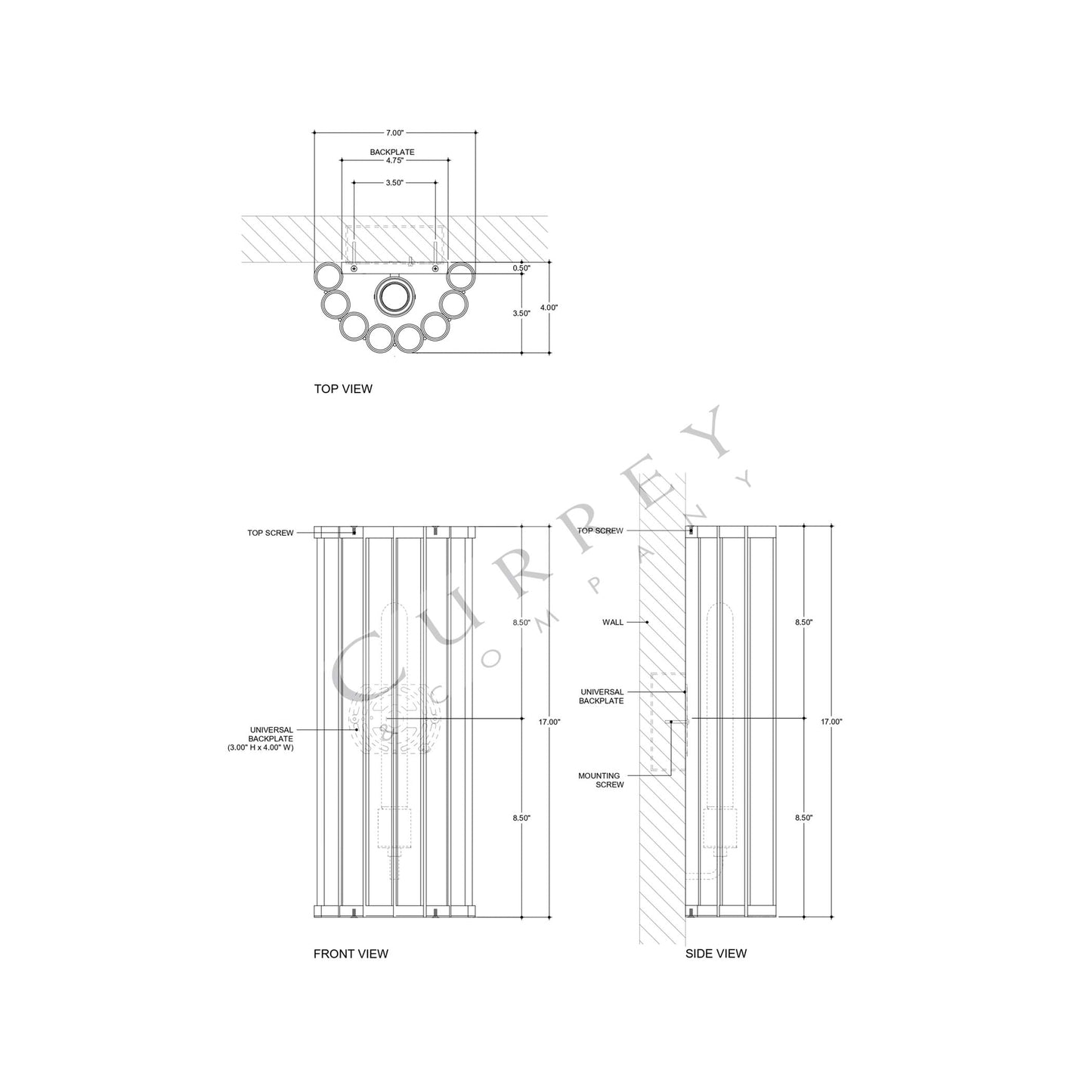 Warwick Tall Wall Light - line drawing.