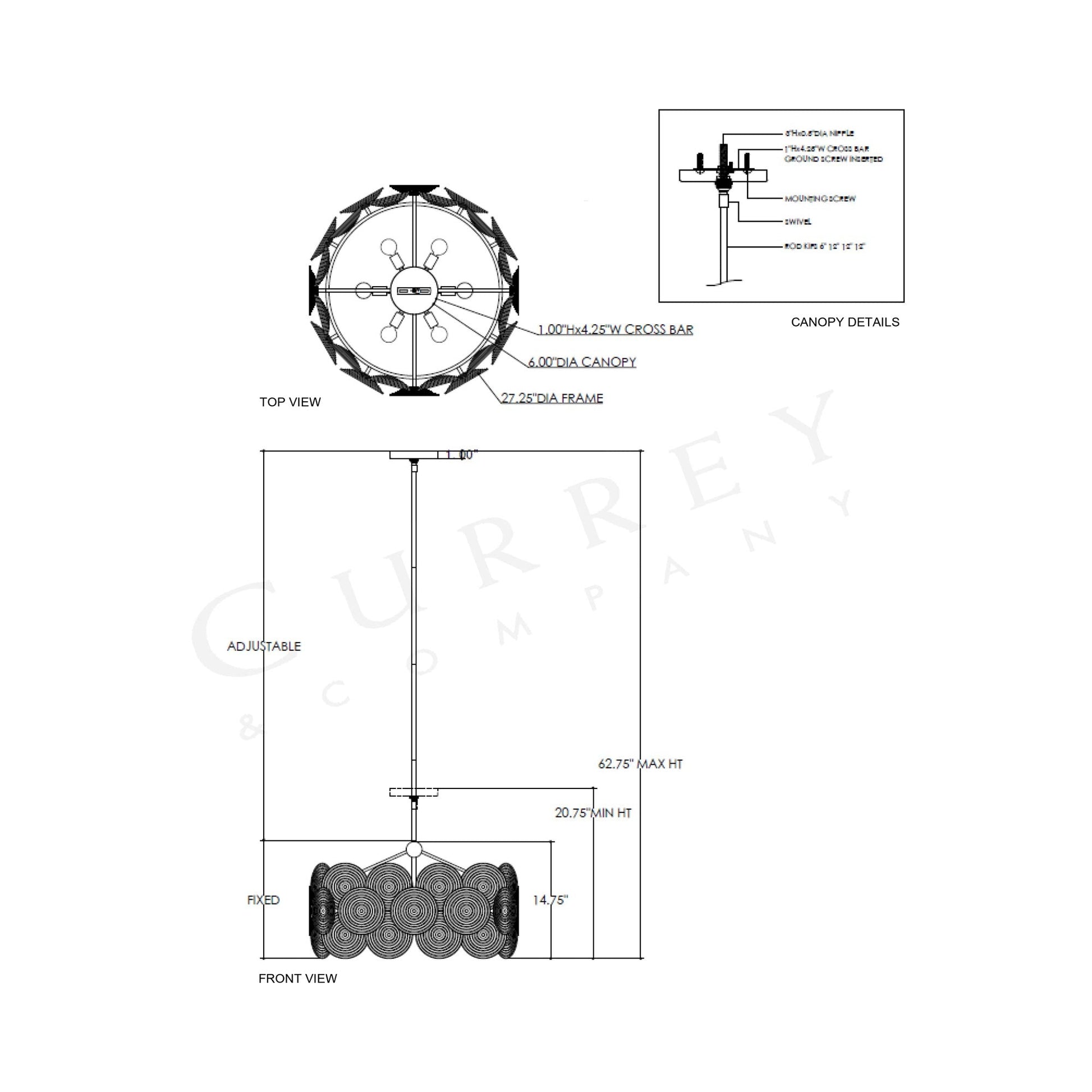 Wexler Multi Light Pendant Light - line drawing.