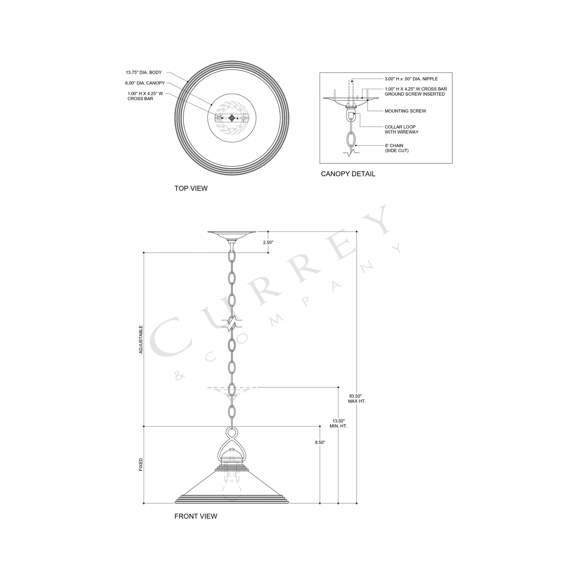 Weybright Pendant Light - line drawing.