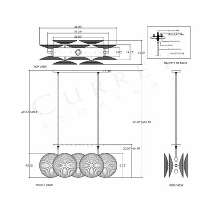 Whirlwind Linear Chandelier - line drawing.