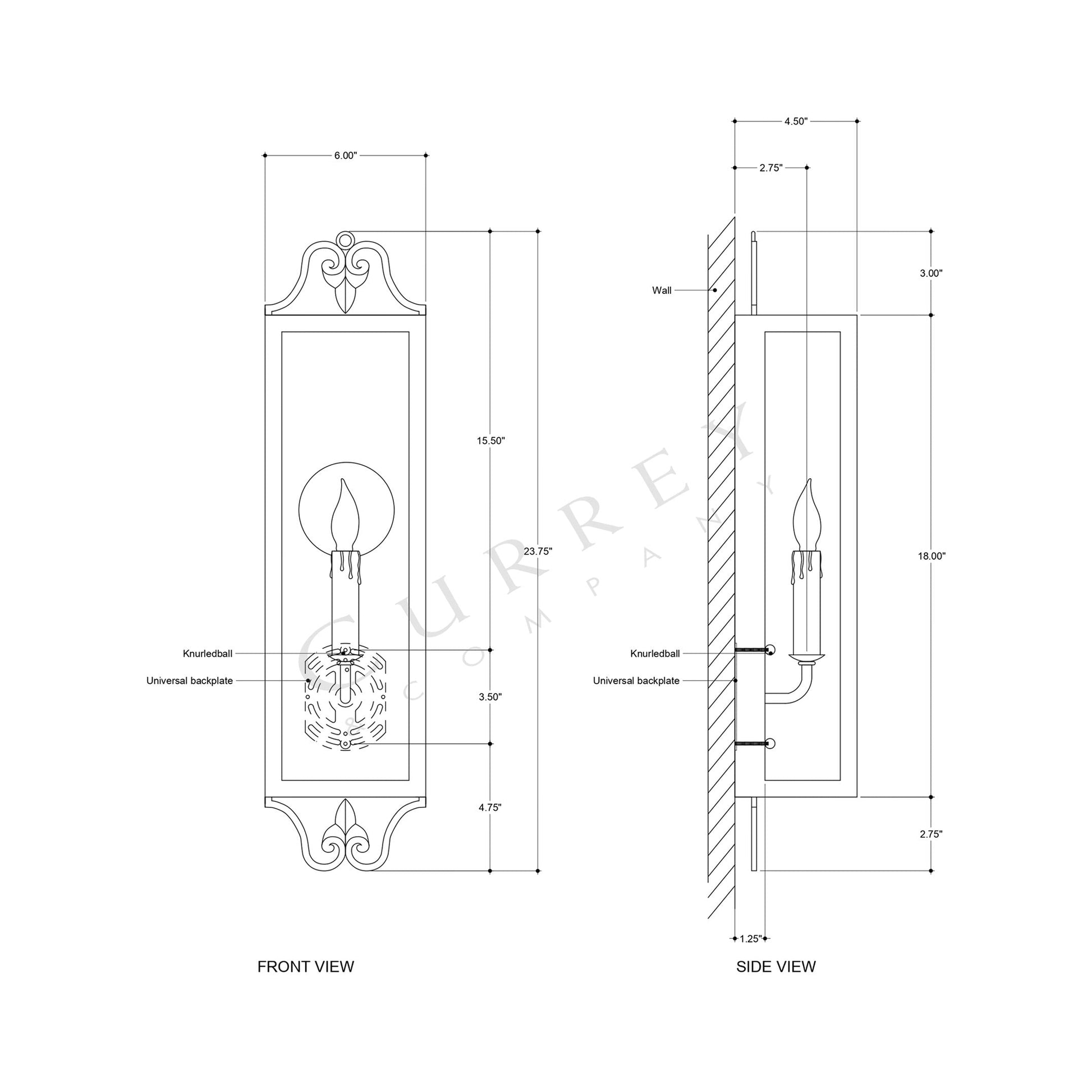 Wolverton Wall Light - line drawing.