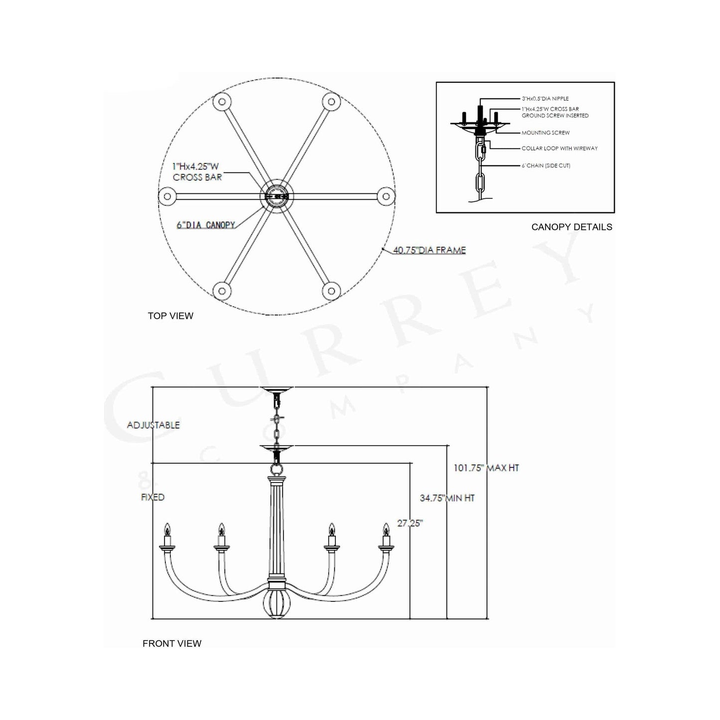 Woodcroft Chandelier - line drawing.