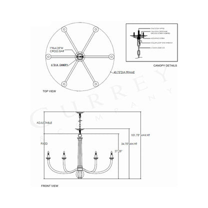 Woodcroft Chandelier - line drawing.