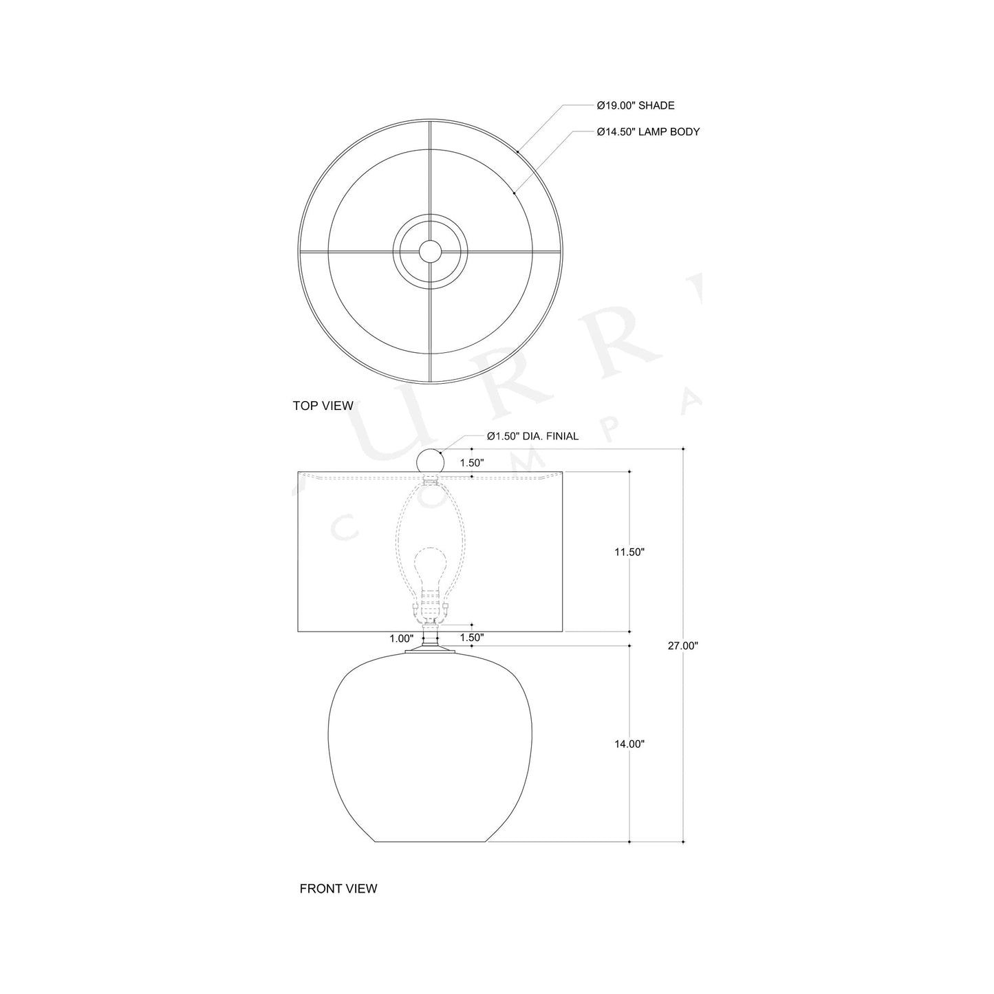 Zena Table Lamp - line drawing.