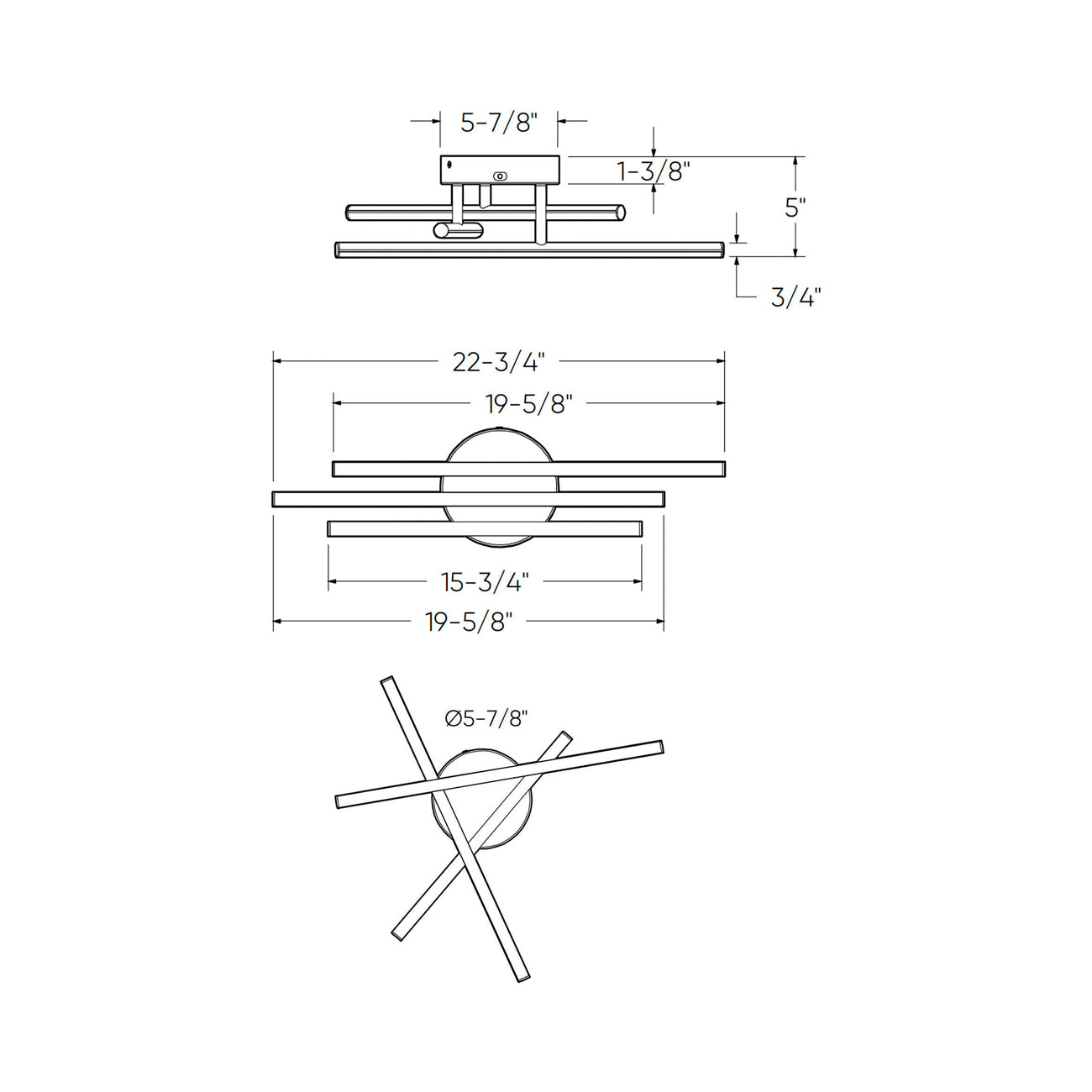 Asterisk LED Flush Mount Ceiling Light - line drawing.
