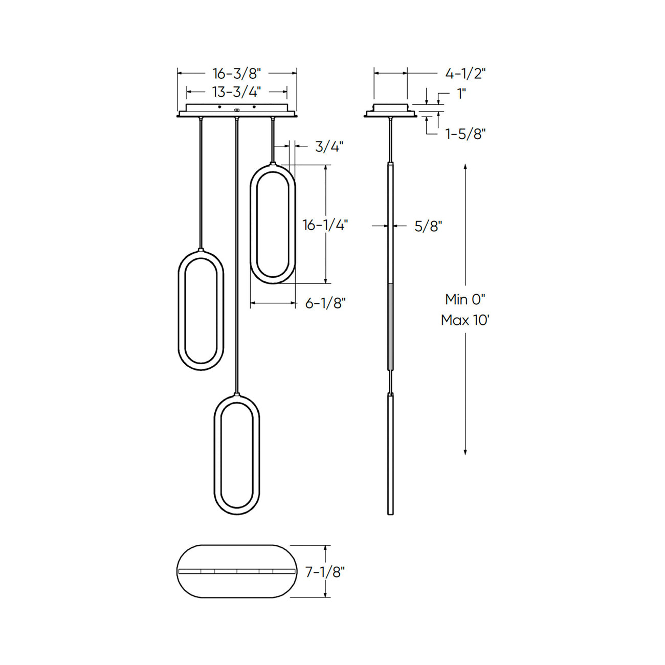 Atom LED Cluster Pendant Light - line drawing.