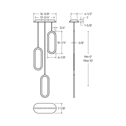 Atom LED Cluster Pendant Light - line drawing.