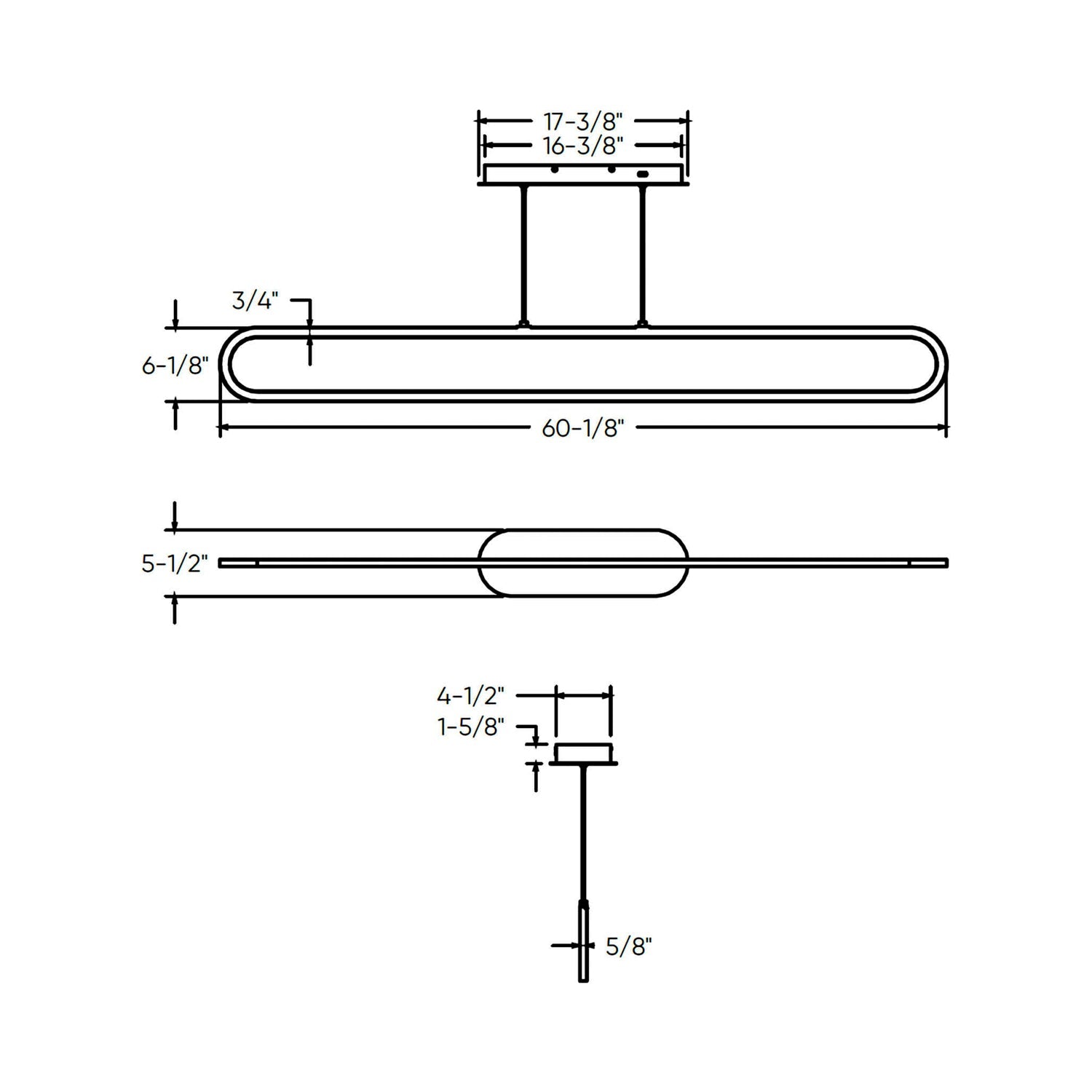 Atom LED Linear Pendant Light - line drawing.
