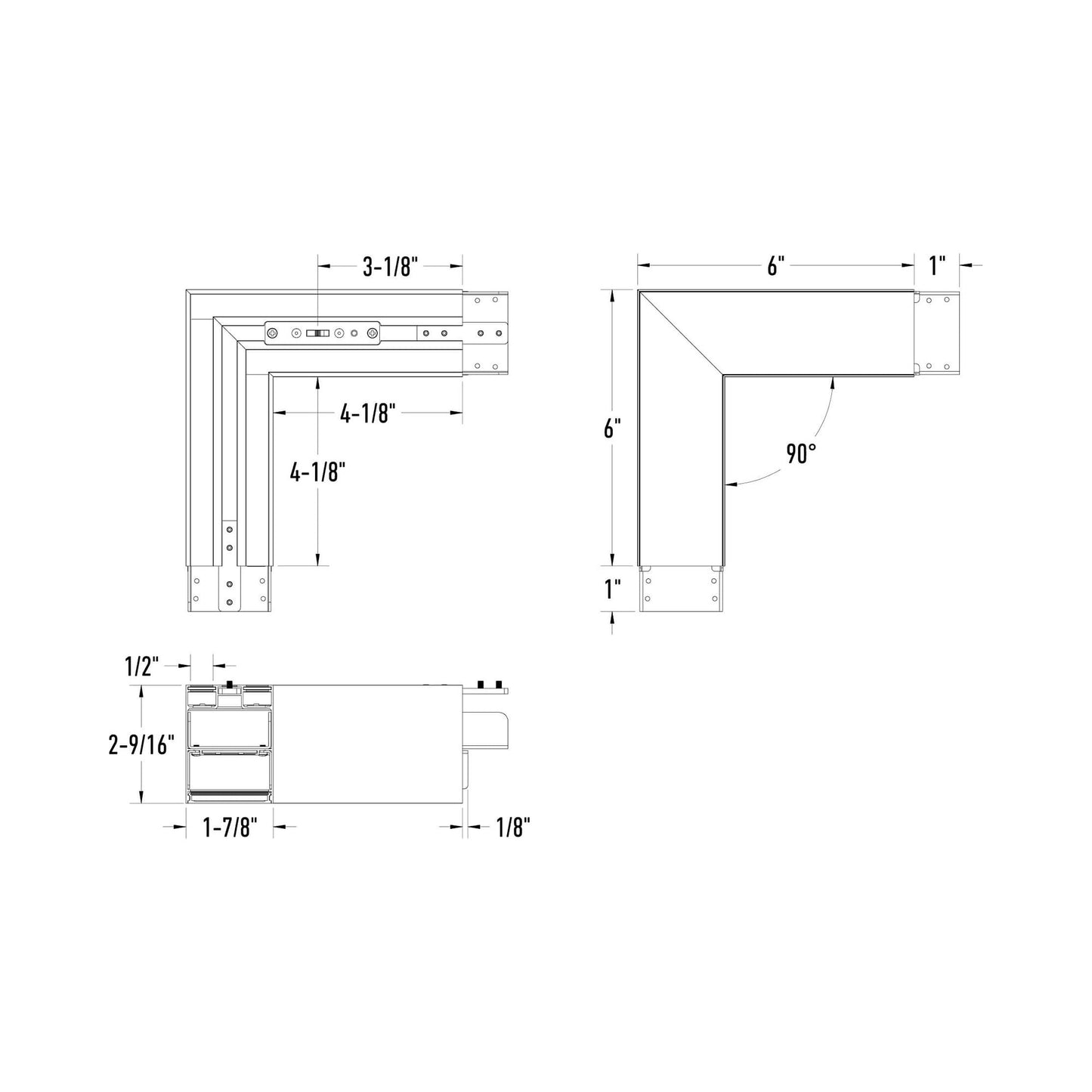 Boulevard 90-Degree LED Pendant Corner - line drawing.