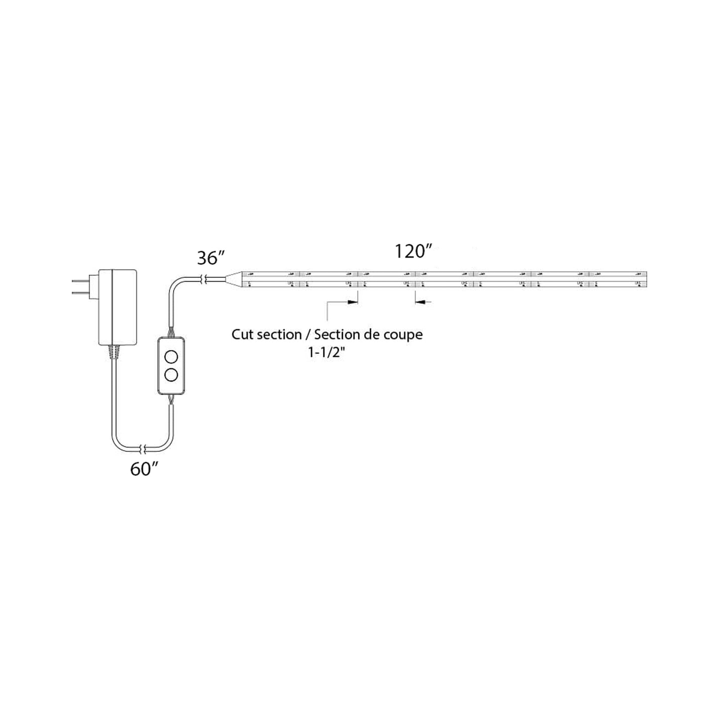 COB LED 24V Tape Light - line drawing.