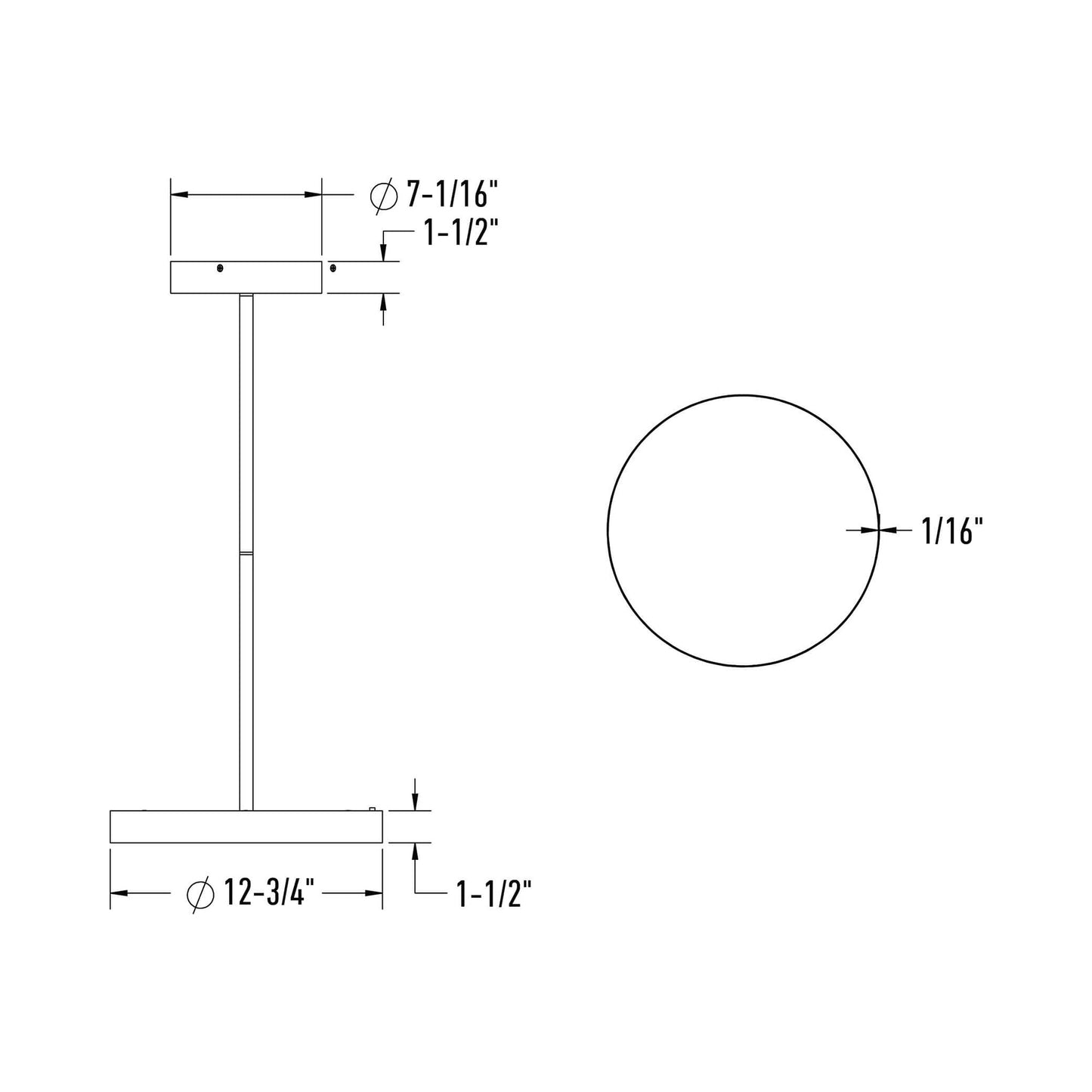 Fusion LED Pendant Light - line drawing.