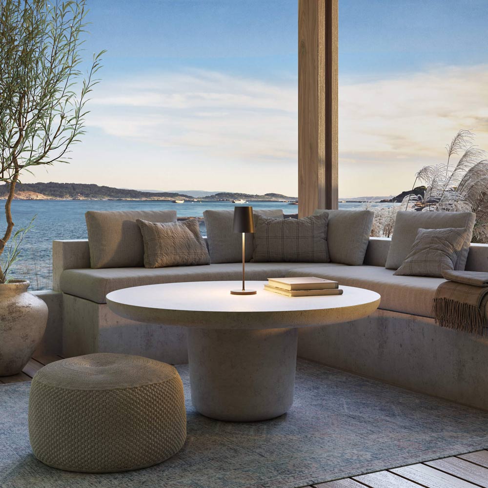 Glam Outdoor LED Rechargeable Table Lamp in Outside Area.