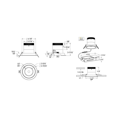 Moda Black 4-Inch LED Recessed Downlight - line drawing.