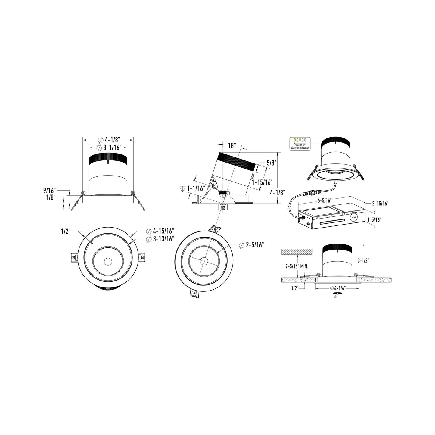Moda Black 4-Inch LED Recessed Downlight - line drawing.