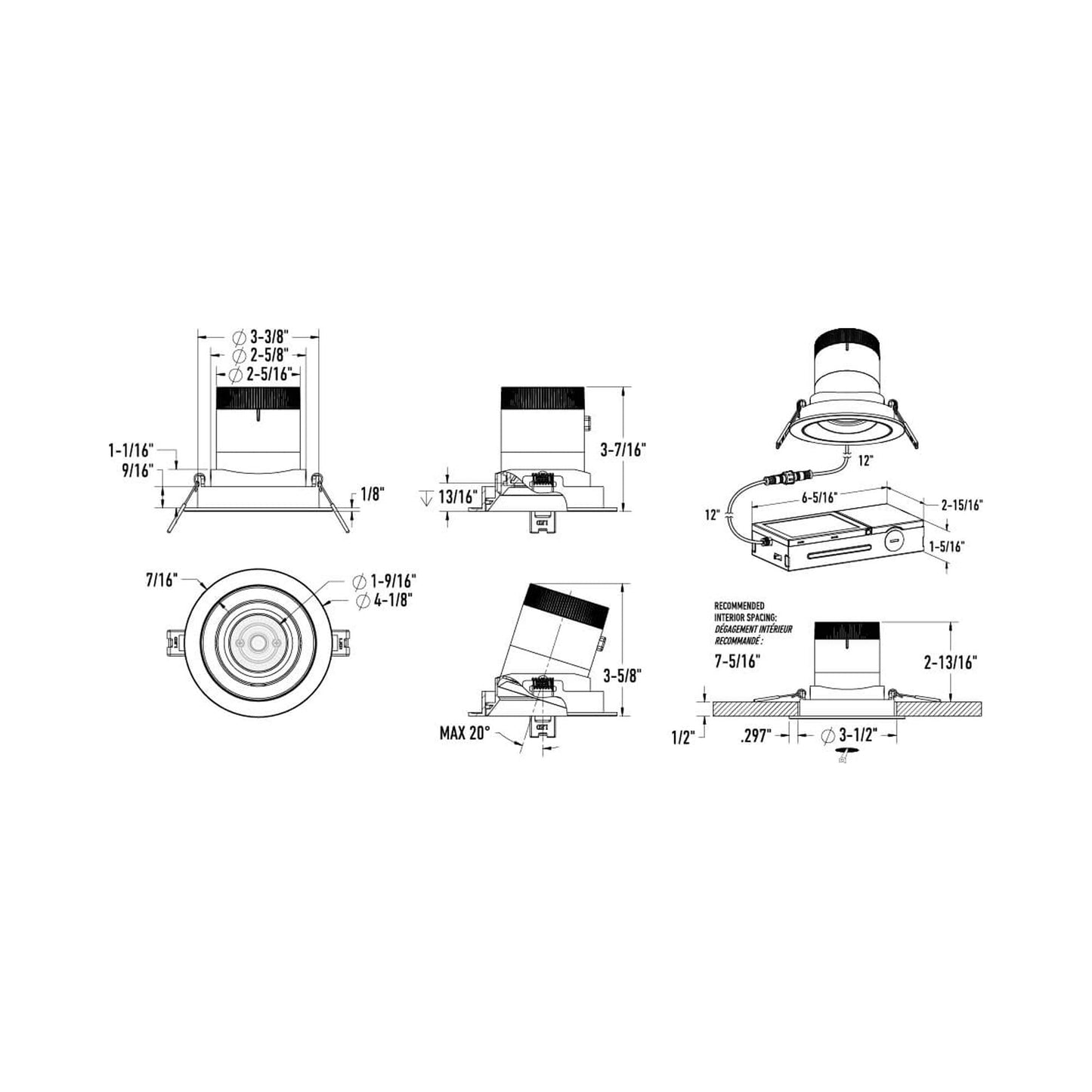 Moda Gold 3-Inch LED Recessed Downlight - line drawing.