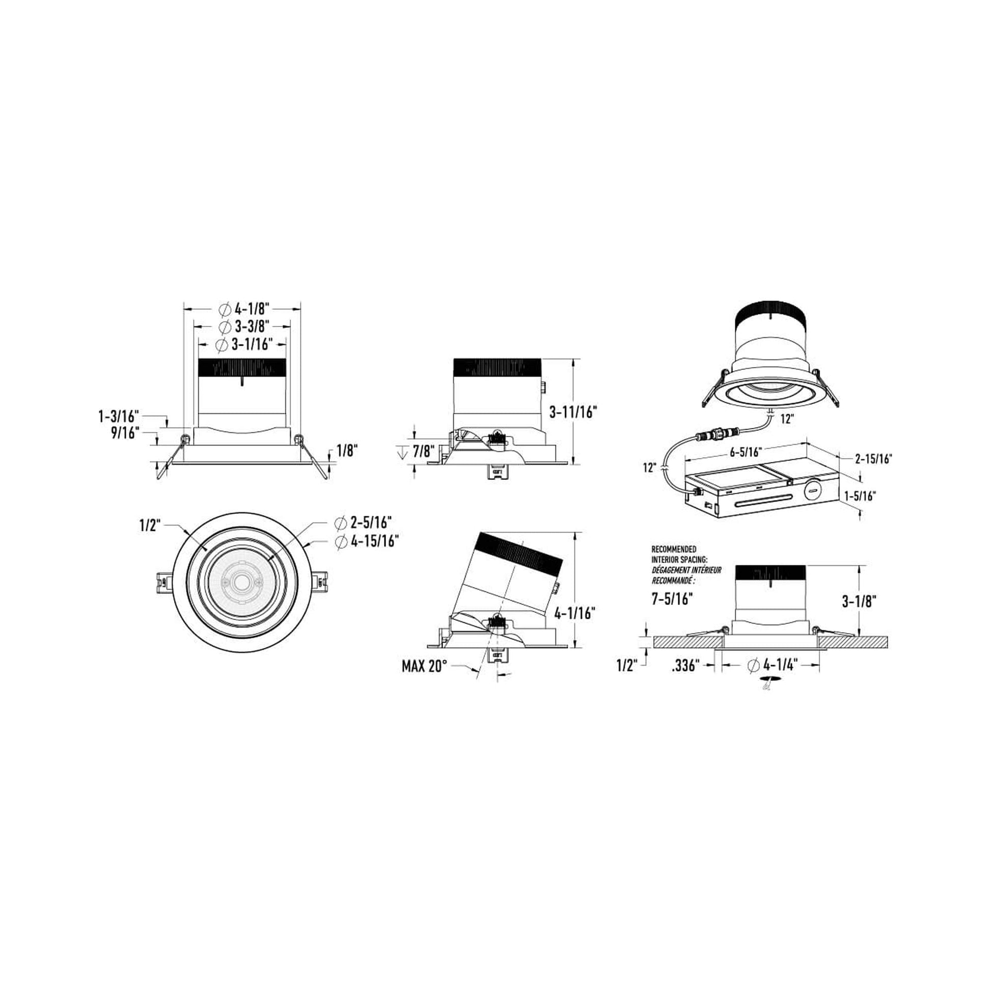 Moda Gold 4-Inch LED Recessed Downlight - line drawing.