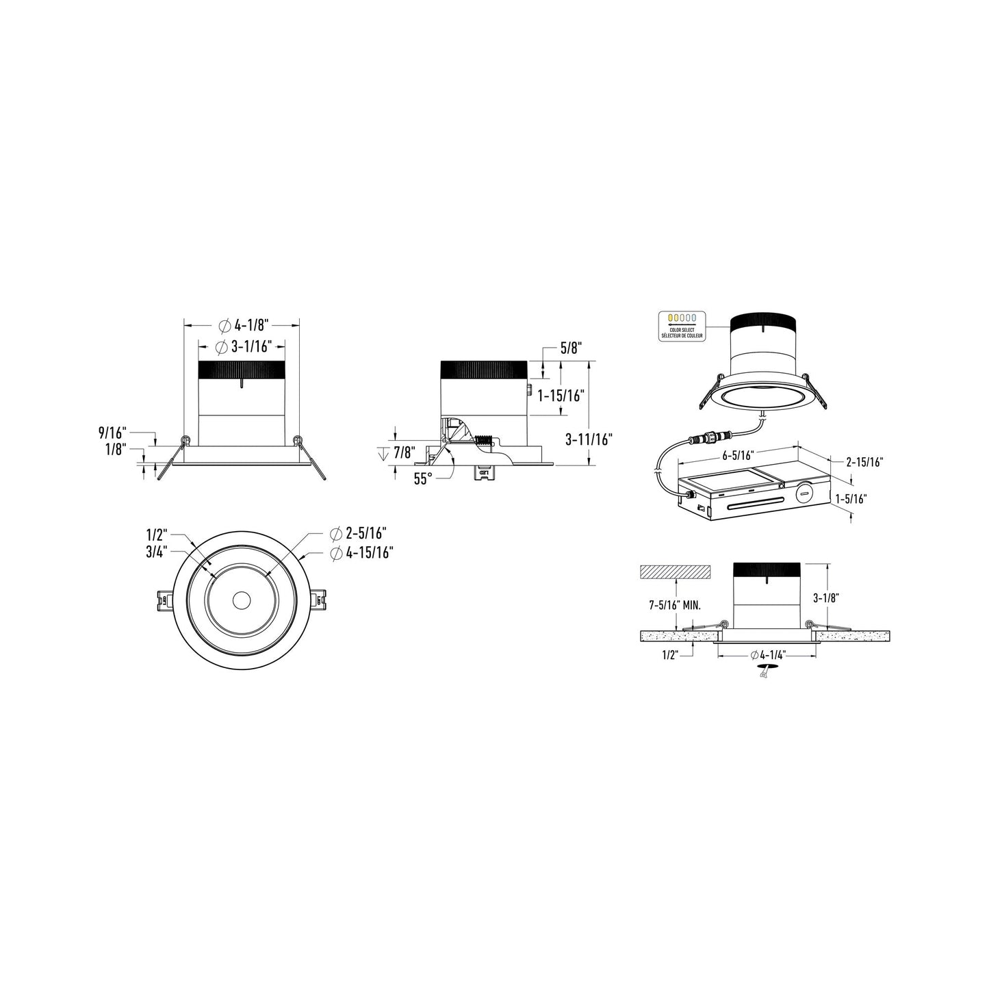Moda Gold 4-Inch LED Recessed Downlight - line drawing.
