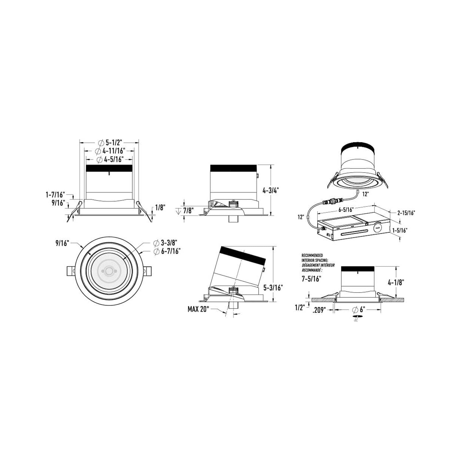 Moda Gold 6-Inch LED Recessed Downlight - line drawing.